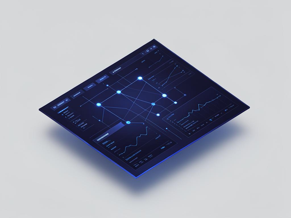 Isometric illustration of a connected business system dashboard